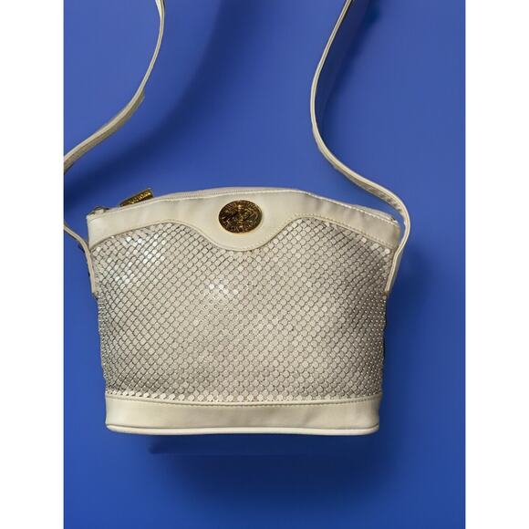 Vintage WHITING & DAVIS METAL MESH BAG Cream White SHOULDER STRAP - Picture 1 of 10
